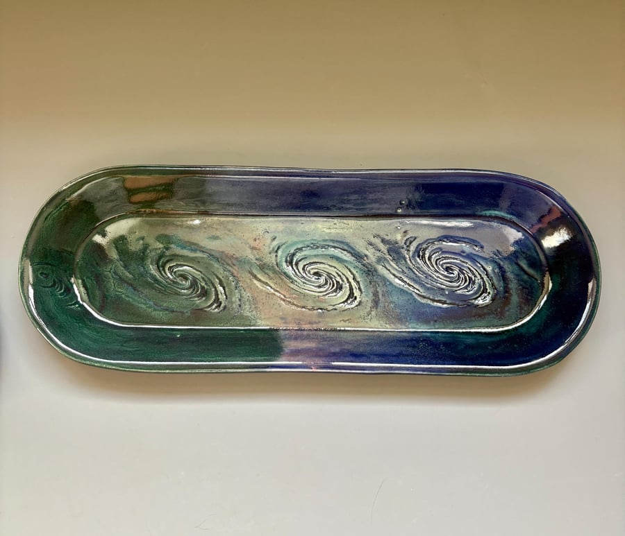 Handmade Ceramic Cosmic Tray, Galaxy Glaze Decorative Dish, Boho Home Decor