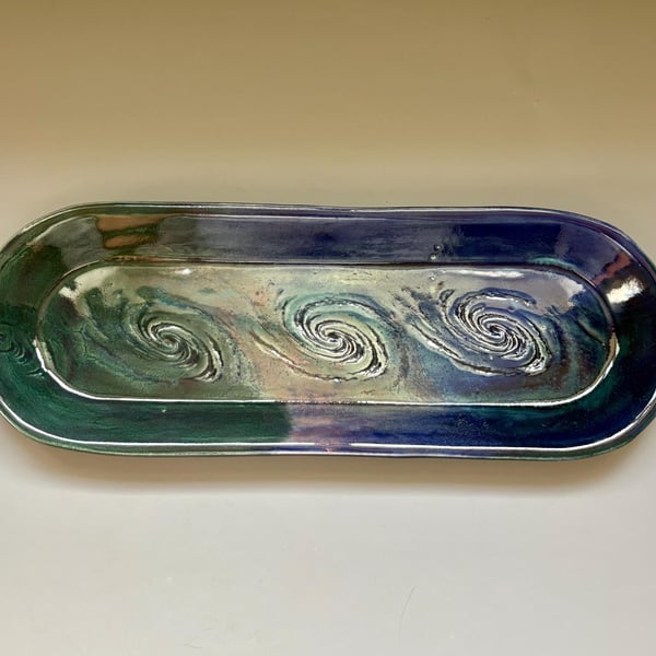 Handmade Ceramic Cosmic Tray, Galaxy Glaze Decorative Dish, Boho Home Decor