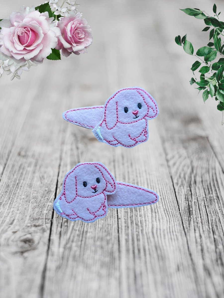 Pink Bunny Rabbit Felt Hair Clips