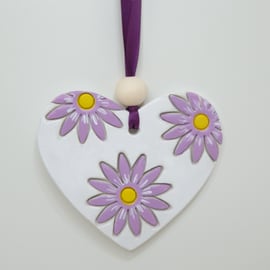 Pretty clay heart hanging decoration, floral gift for her