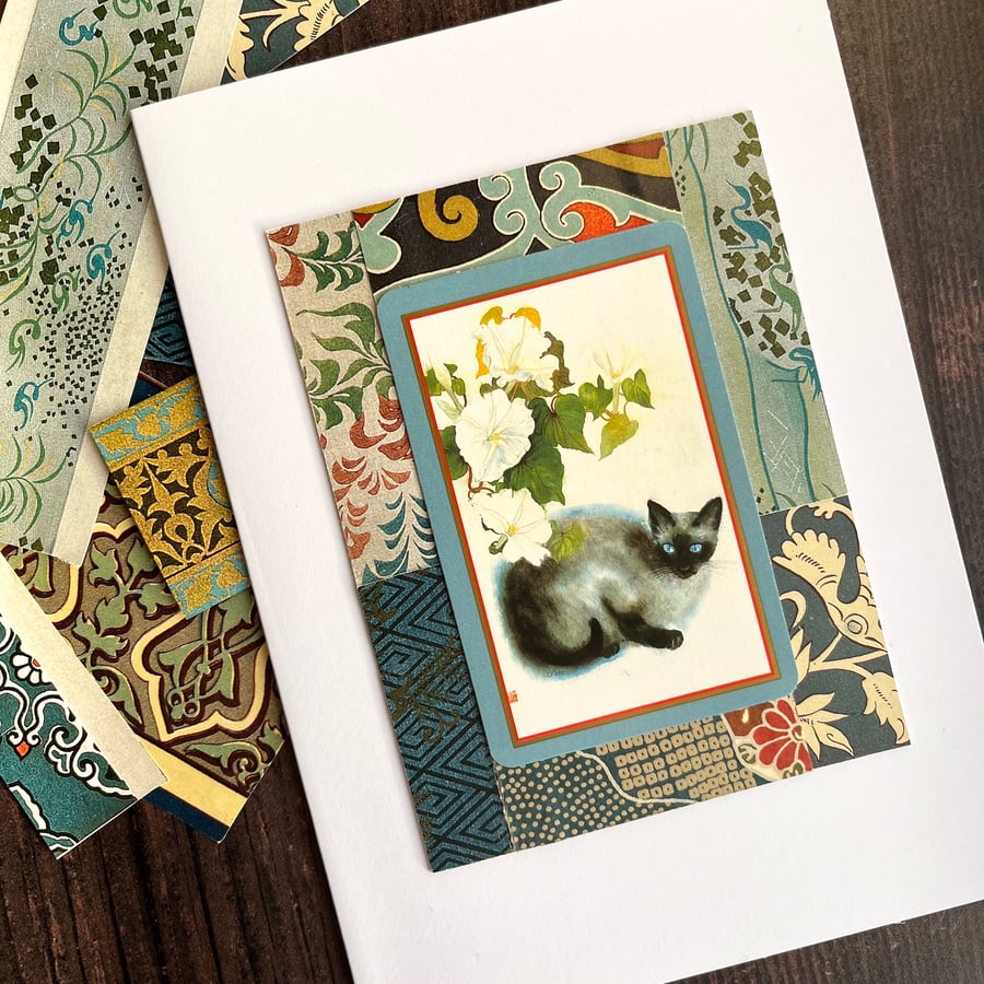 Siamese cat card, blank handmade card for cat lover, card to frame
