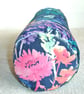 Velvet Bolster Cushion Cover 16" x 6" Round Cylinder Floral Pink Orange Blue - Image 2