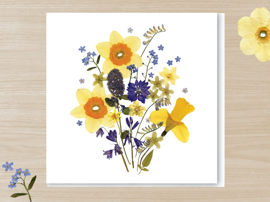 Spring Bouquet, Pressed Flower Print card, 