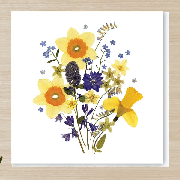 Spring Bouquet, Pressed Flower Print card, 