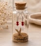  Red Coral & Mother of Pearl Earrings in a Message Bottle.