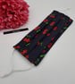 Face mask , large, 3 layer, nose wire,  washable, adjustable in navy cherry - Image 2
