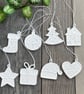White Ceramic Style Christmas Tree Ornaments Set of 8 - Festive Decor