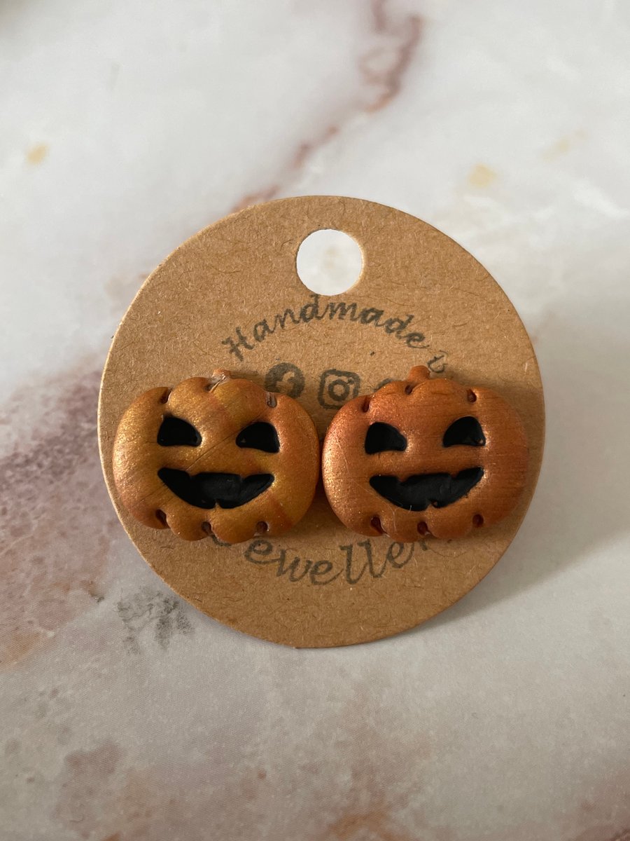 Handmade Polymer Clay Pumpkin Studs Earrings 