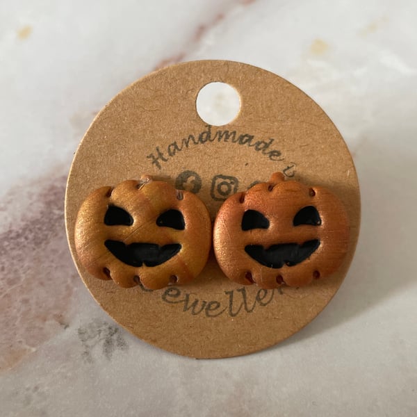 Handmade Polymer Clay Pumpkin Studs Earrings 