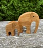 Handcrafted Oak Wood Pair of Elephants Mother & Her Calf. 