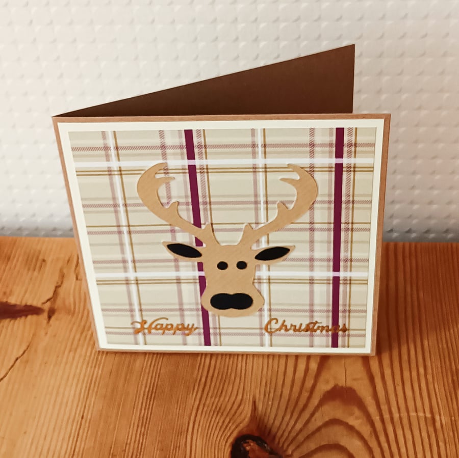 Tartan Stag Christmas Card – Natural