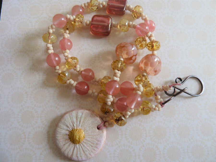 SALE pink daisy necklace