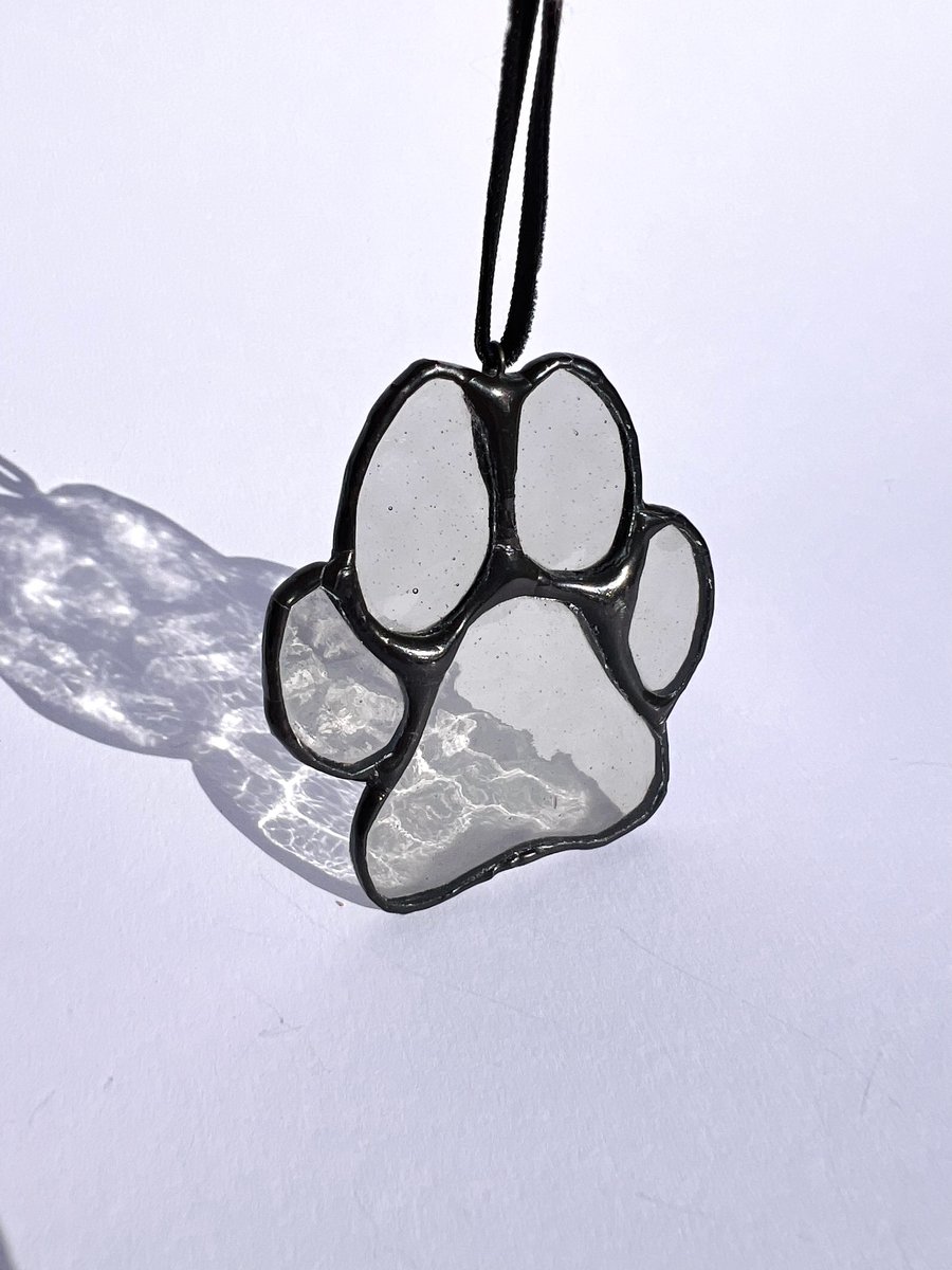 Grey black dog paw in stained glass - dog lover gift