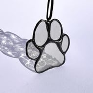 Grey black dog paw in stained glass - dog lover gift