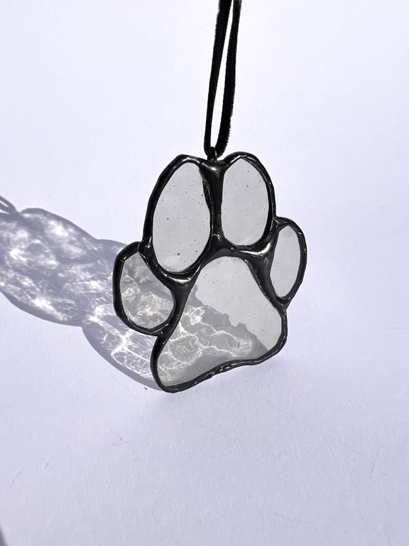 Grey black dog paw in stained glass - dog lover gift