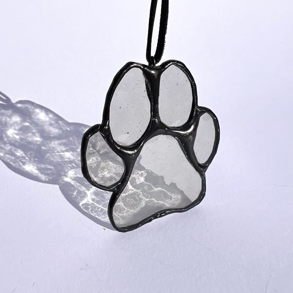 Grey black dog paw in stained glass - dog lover gift