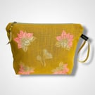 Yellow Lotus Flowers Linen Makeup Bag
