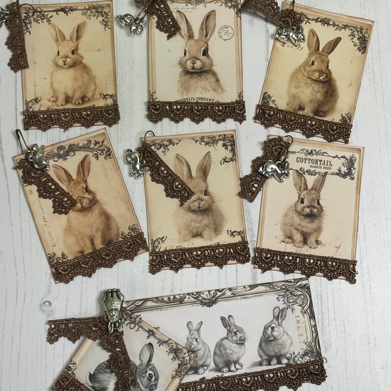 Ephemera - Set of 7 tags - Vintage Bunny by Carolee Crafts PB8 - 0017