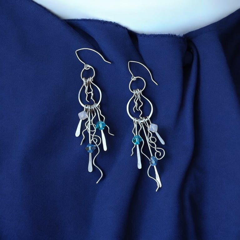 Sterling Silver Ocean Earrings, Swarovski Crystal - Gift Boxed