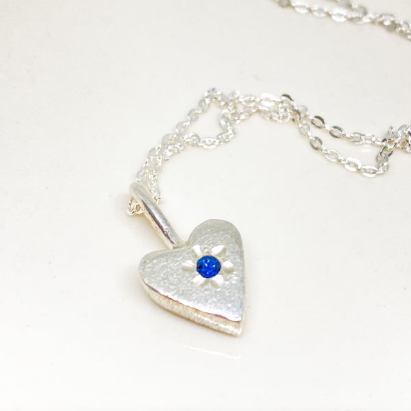 Blue Heart Pendant Necklace Sterling Silver 