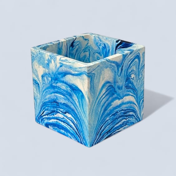 Blue Plant Pot Cube - 10 cm Unique Marbled Planter  (cpp11)