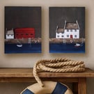 Harbour original painting on wood - diptych