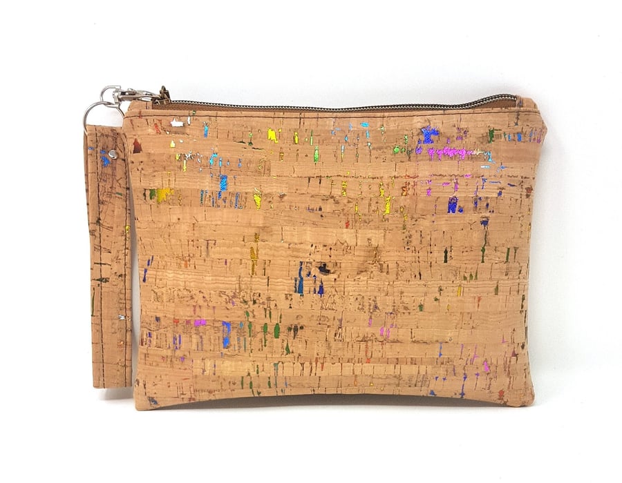 Cork Leather Rainbow Sparkle Clutch Bag