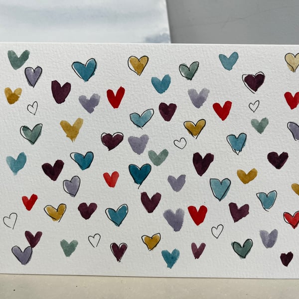 Hearts blank hand painted card