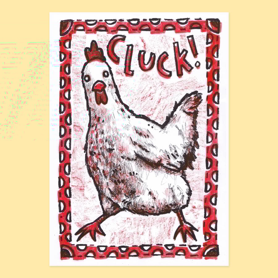 The Cluck, 2-colour risograph print