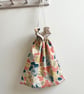 Drawstring bag - vintage 1980s Laura Ashley cotton with checked cotton lining