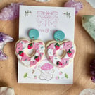 Handmade Cute Strawberry Heart Iced Biscuit doughnut Polymer Clay Earrings