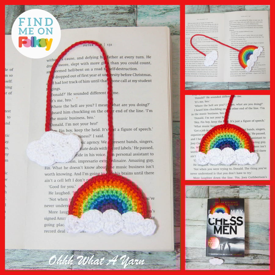 Crochet rainbow bookmark, rainbow bookmark, page keeper, page finder.
