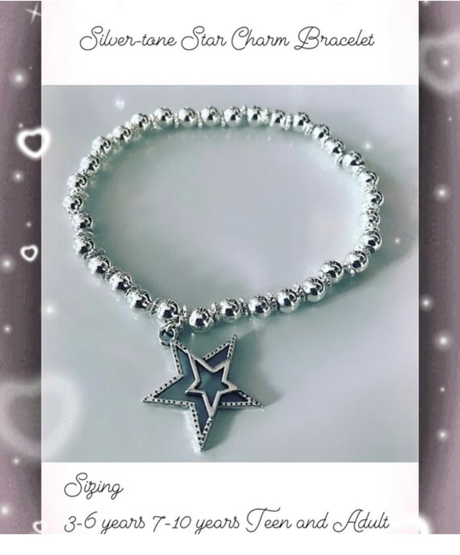 Star charm bracelet stretch beaded toddler adult kids sizes 