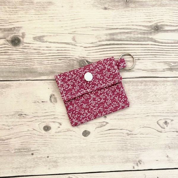 Pink ditsy floral cotton round lip balm keychain, lipstick holder.