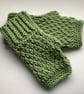 FINGERLESS MITTS , gloves ' Erme Trail '. Soft Wool blend. L. green. - Image 4