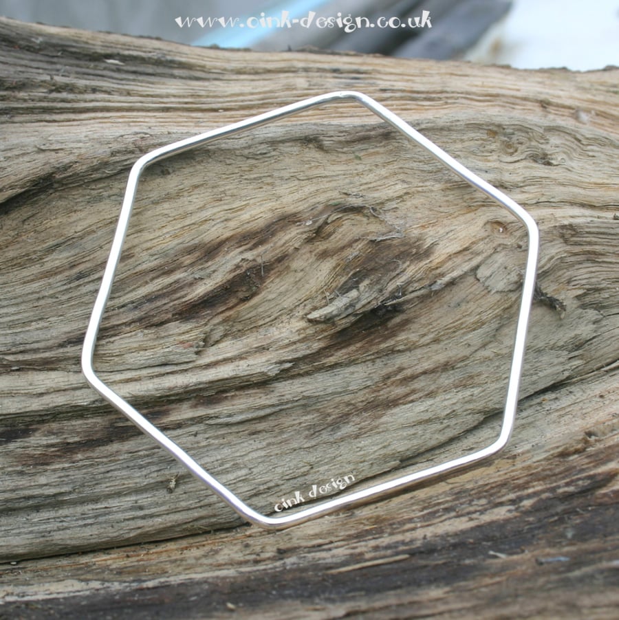 Hexagonal Sterling silver bangle 