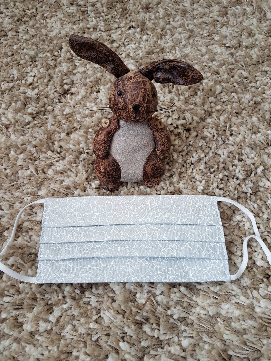 Adult  face covering - Silver Grey Heart Print