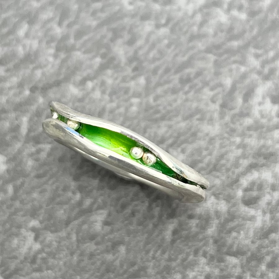 Green Enamel Ring, freeform enamel ring. enamel ring, spring green ring, enamel,