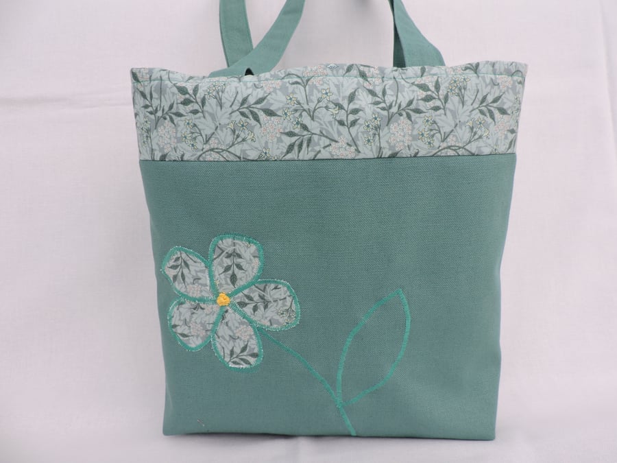  Tote Bag with Applique Flower Sea Green Seconds Sunday