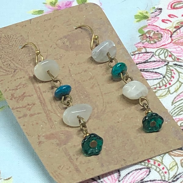 Chrysocola and Moonstone chip earrings