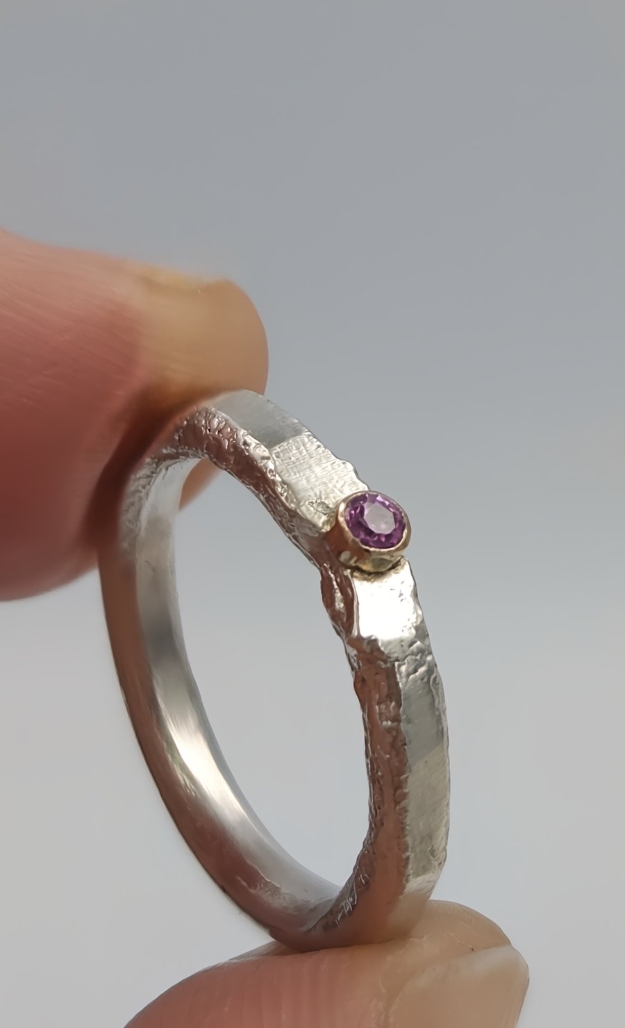 Molten Silver Pink Sapphire Ring - Size H