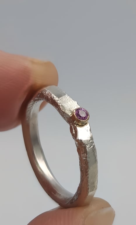 Molten Silver Pink Sapphire Ring - Size H