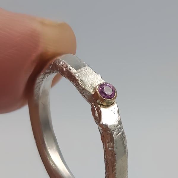 Molten Silver Pink Sapphire Ring - Size H
