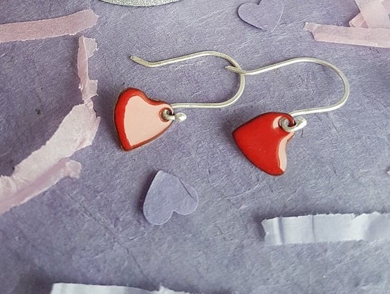 Copper and Silver Heart Enamel Earrings