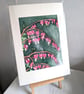 Original Bleeding Heart Watercolour, A5 Original Botanical Art with Mount