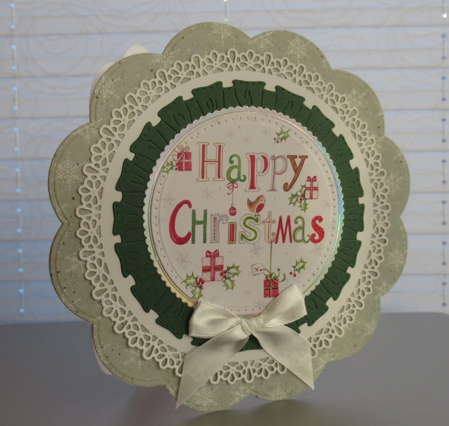 Happy Christmas Circular Card - Green