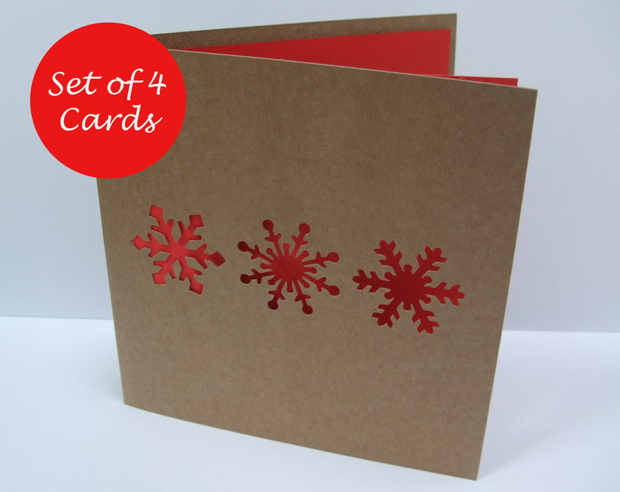 Set of 4 Snowflake Christmas Cards