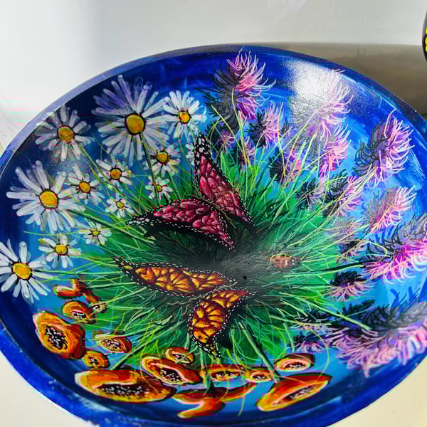 A hand painted and sealed Wooden bowl by Andrew Jenkins 
