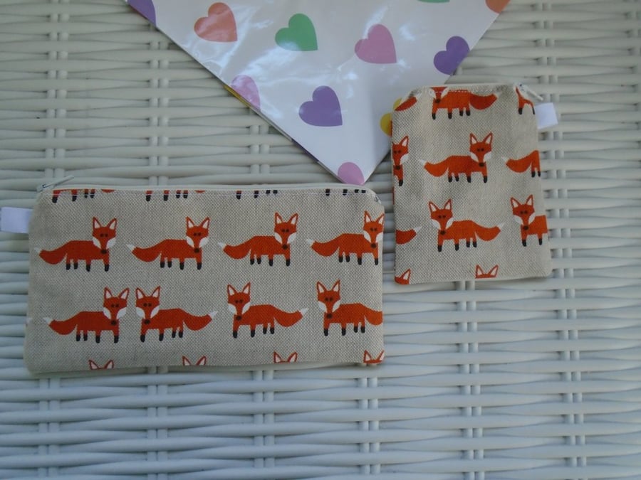 Fox Gift Set Purse, Card Holder & Small Make Up Bag or Pencil Case.