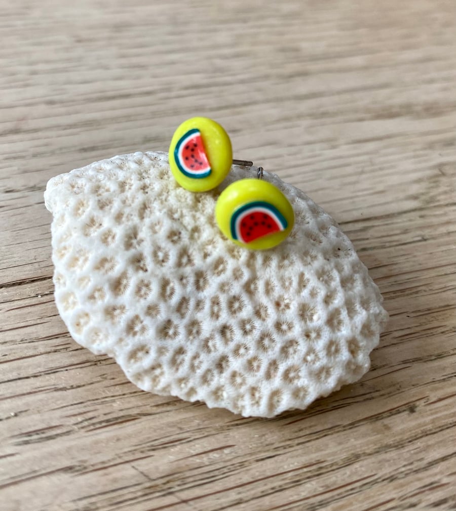 Mini Watermelon polymer clay stud earrings